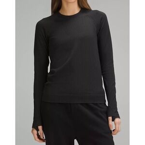 Lululemon Rest Less Pullover Black Ribbed Long Sleeve Thumbhole Women Sz M